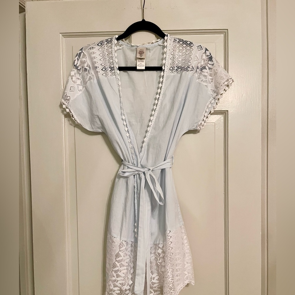 In Bloom Light Blue Lace Kimono Cover-Up
